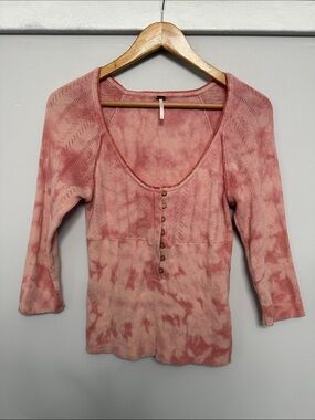 Free People Dusty Pink Ribbed Henley Crop Top